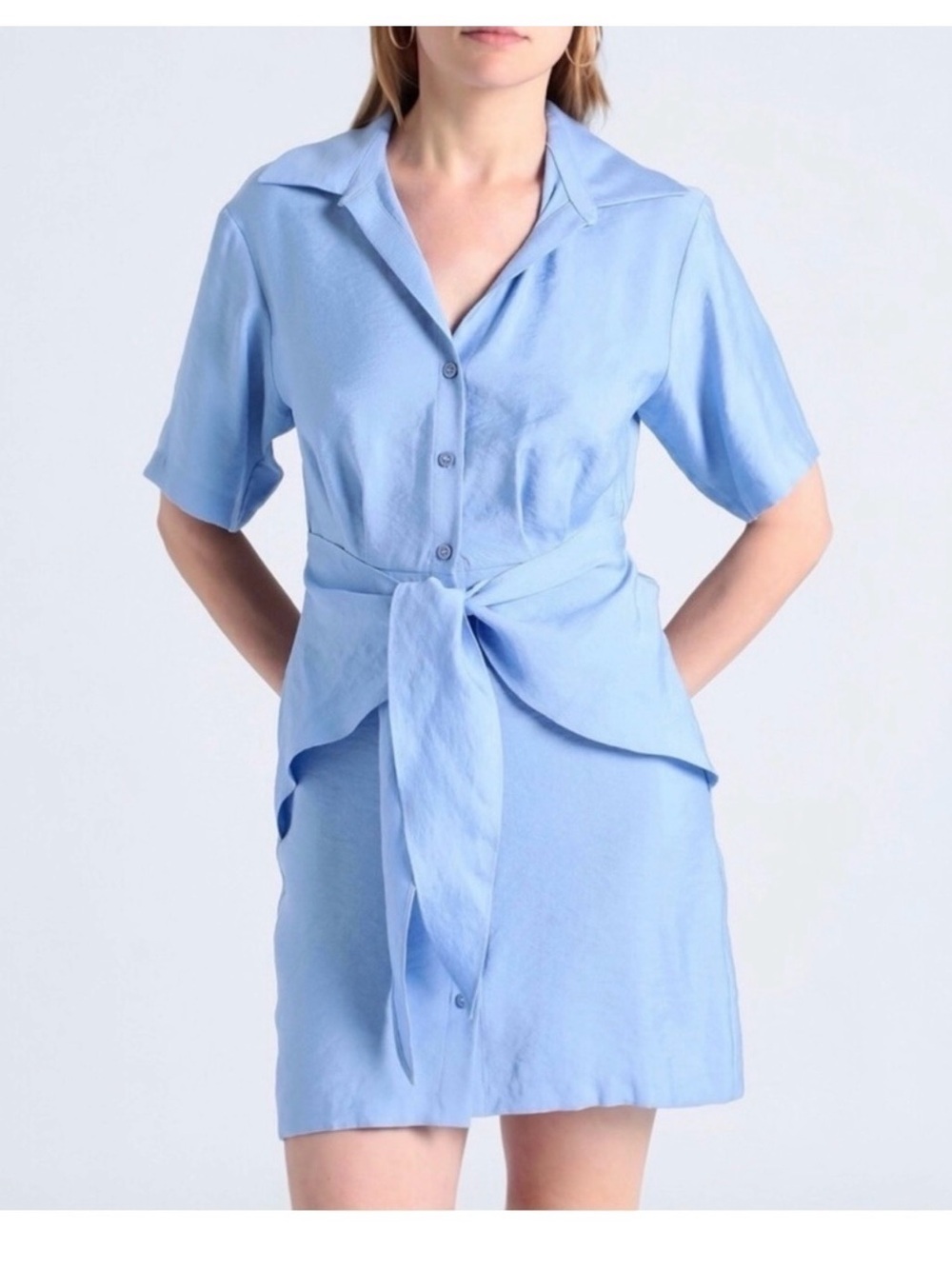 & Other Stories Sky Blue Shirt-Tie Mini Dress
